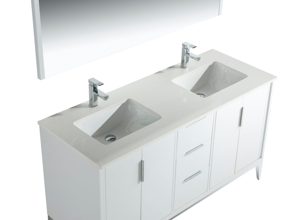 Divani 60" Gloss White Double Sink Bathroom Vanity with Quartz Countertop