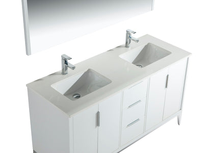 Divani 60" Gloss White Double Sink Bathroom Vanity with Quartz Countertop