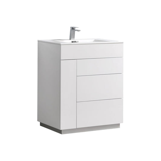 30" Milano Gloss White Floor Mount Modern Bathroom Vanity