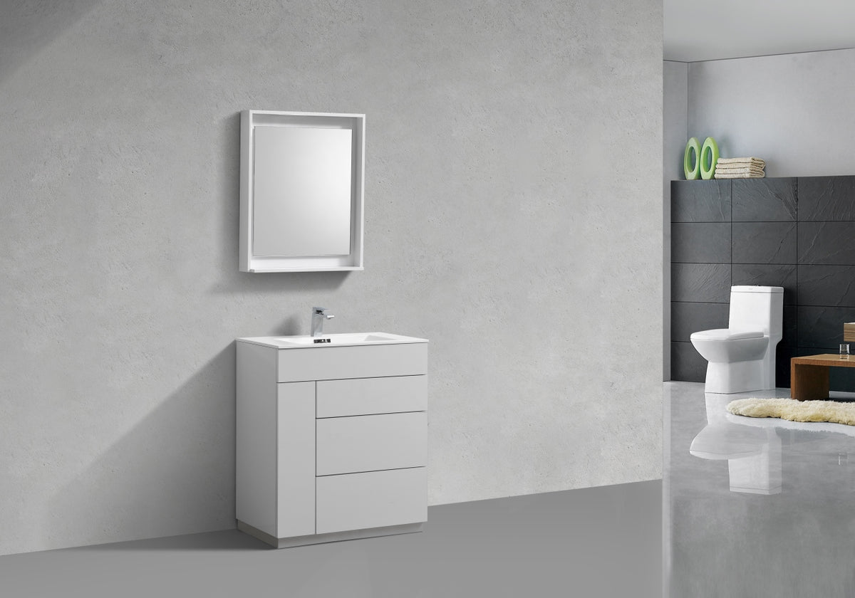 30" Milano Gloss White Floor Mount Modern Bathroom Vanity