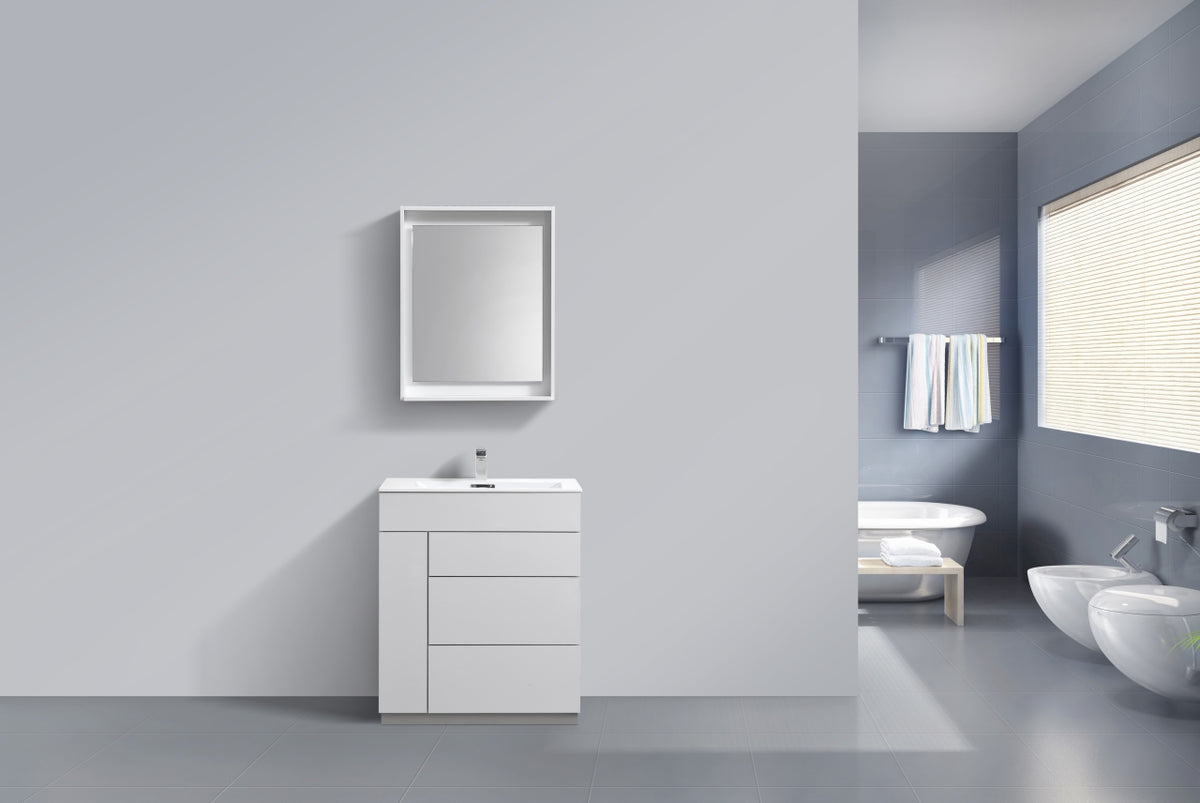 30" Milano Gloss White Floor Mount Modern Bathroom Vanity