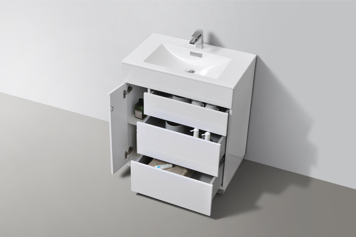 30" Milano Gloss White Floor Mount Modern Bathroom Vanity