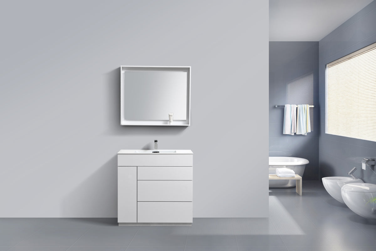 36" Milano Gloss White Floor Mount Modern Bathroom Vanity