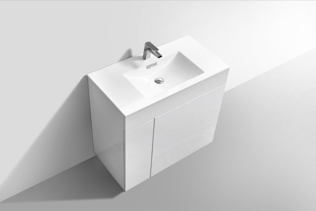 36" Milano Gloss White Floor Mount Modern Bathroom Vanity