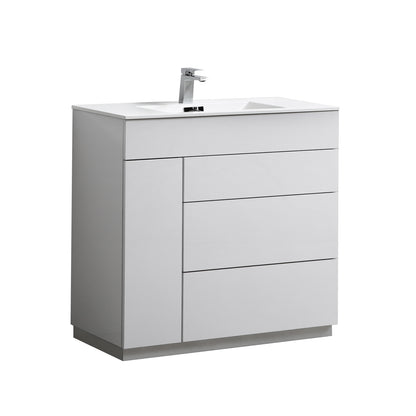 36" Milano Gloss White Floor Mount Modern Bathroom Vanity
