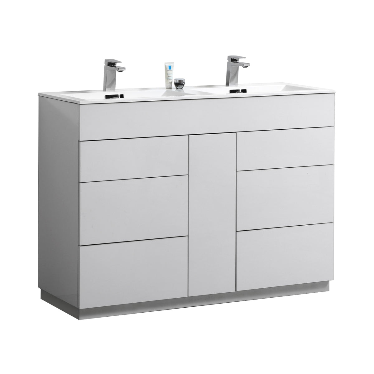 48" Milano Gloss White Floor Mount Modern Bathroom Vanity with Double Sink