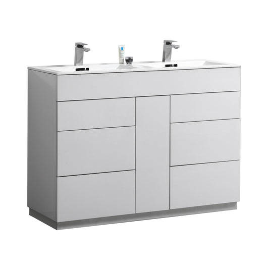 48" Milano Gloss White Floor Mount Modern Bathroom Vanity with Double Sink