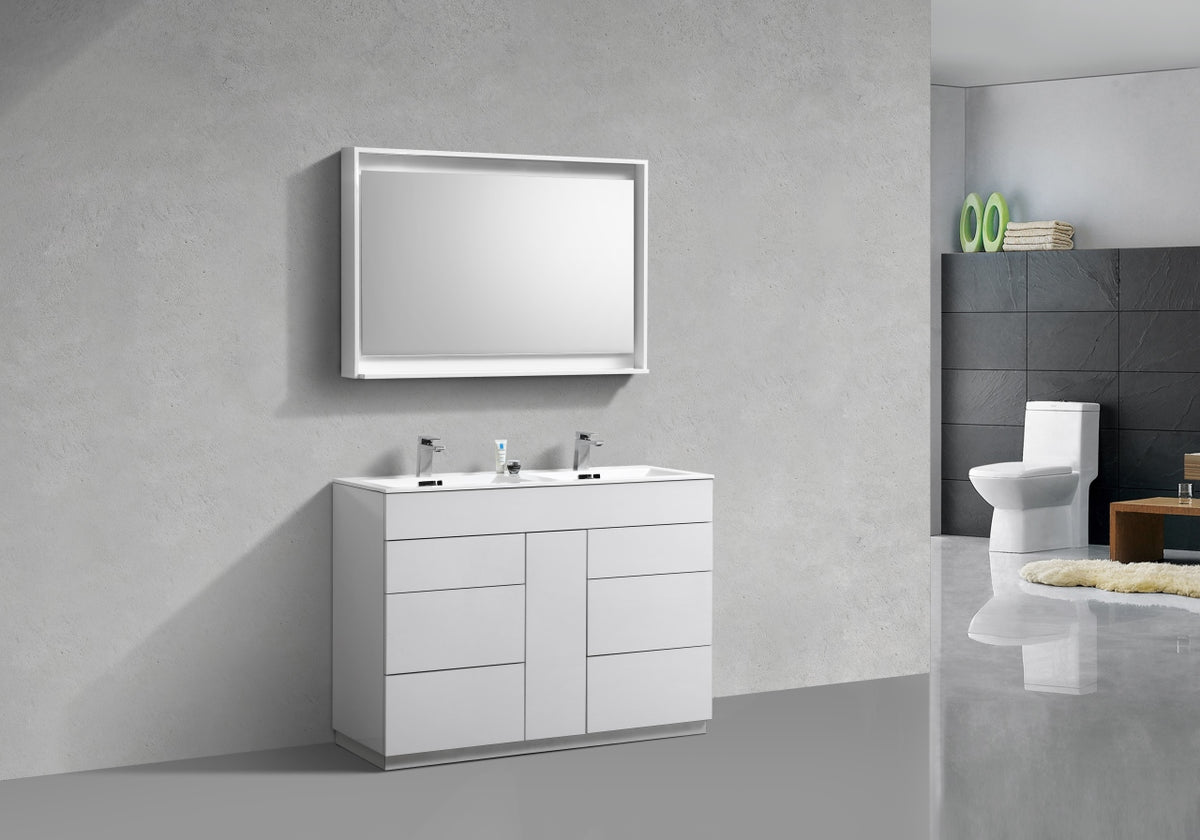 48" Milano Gloss White Floor Mount Modern Bathroom Vanity with Double Sink