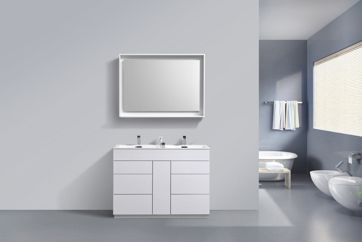 48" Milano Gloss White Floor Mount Modern Bathroom Vanity with Double Sink