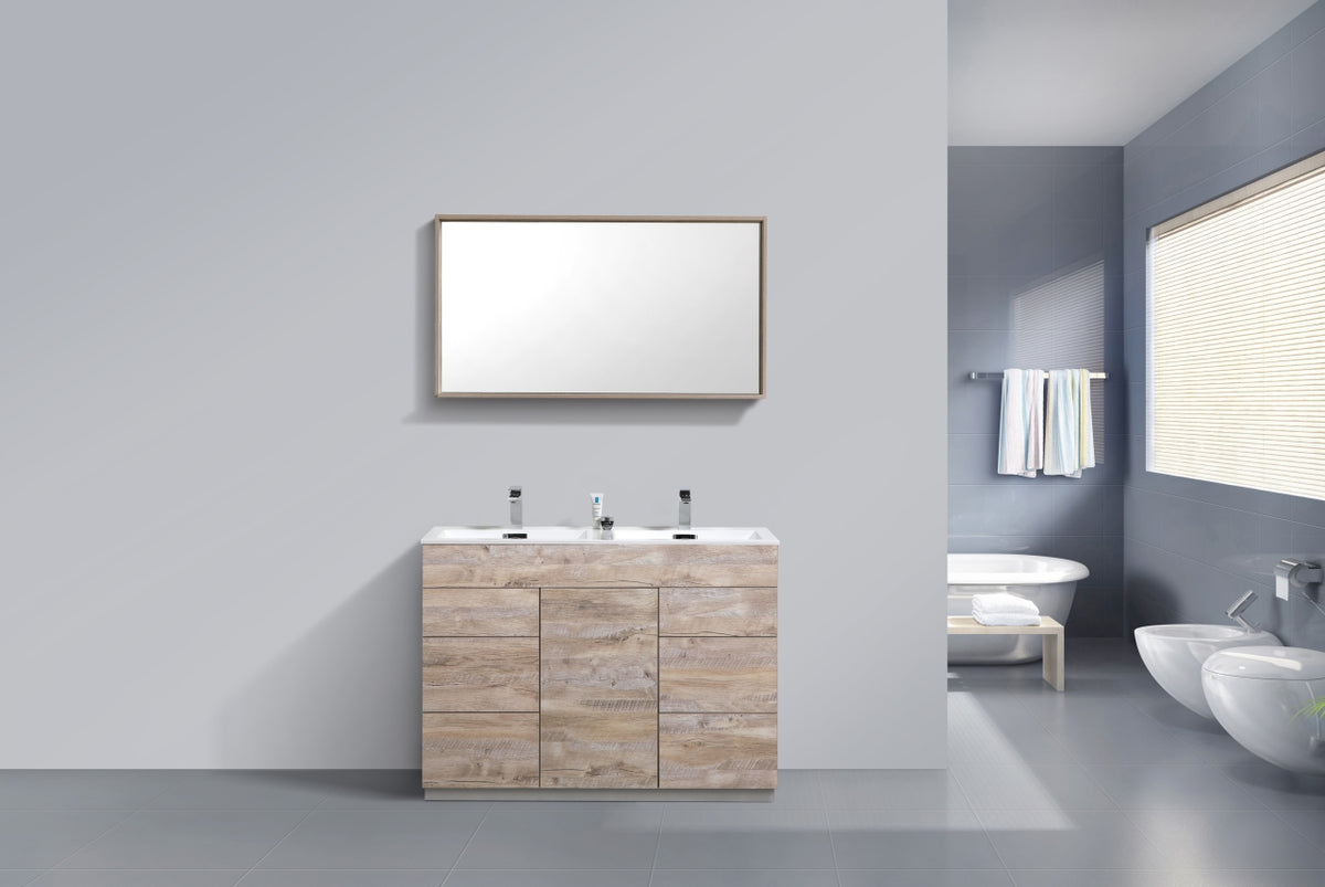 48" Milano Nature Wood Floor Mount Modern Bathroom Vanity with Double Sink