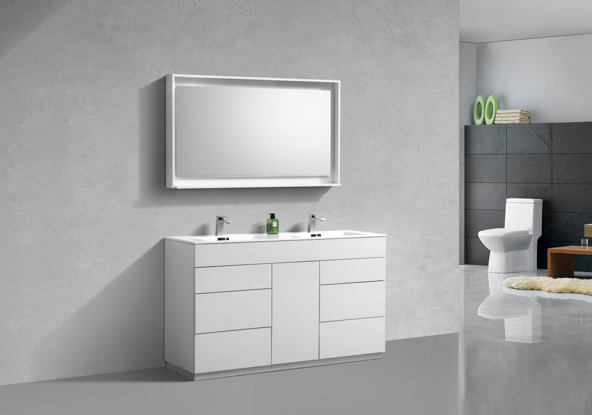 60" Milano Gloss White Floor Mount Modern Bathroom Vanity with Double Sink