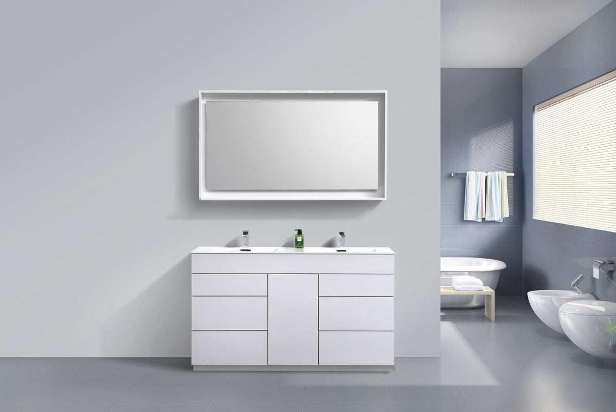 60" Milano Gloss White Floor Mount Modern Bathroom Vanity with Double Sink