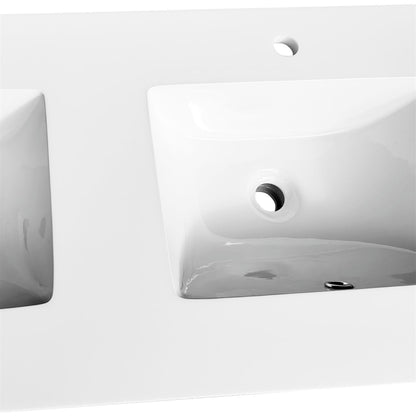 48″ KubeBath Dolce High Gloss White Modern Bathroom Vanity with White Quartz Counter-Top - Double Sink