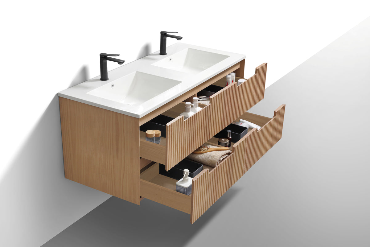 Kubebath Fiore 48'' Oakwood Double Sink Wall Mount Vanity