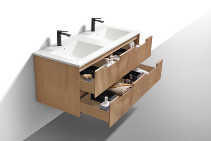Kubebath Fiore 48'' Oakwood Double Sink Wall Mount Vanity