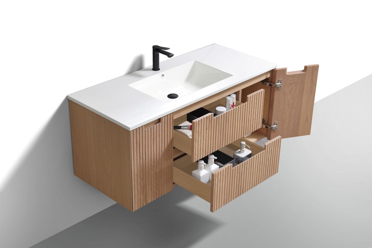 Kubebath Fiore 48'' Oakwood Single Sink Wall Mount Vanity