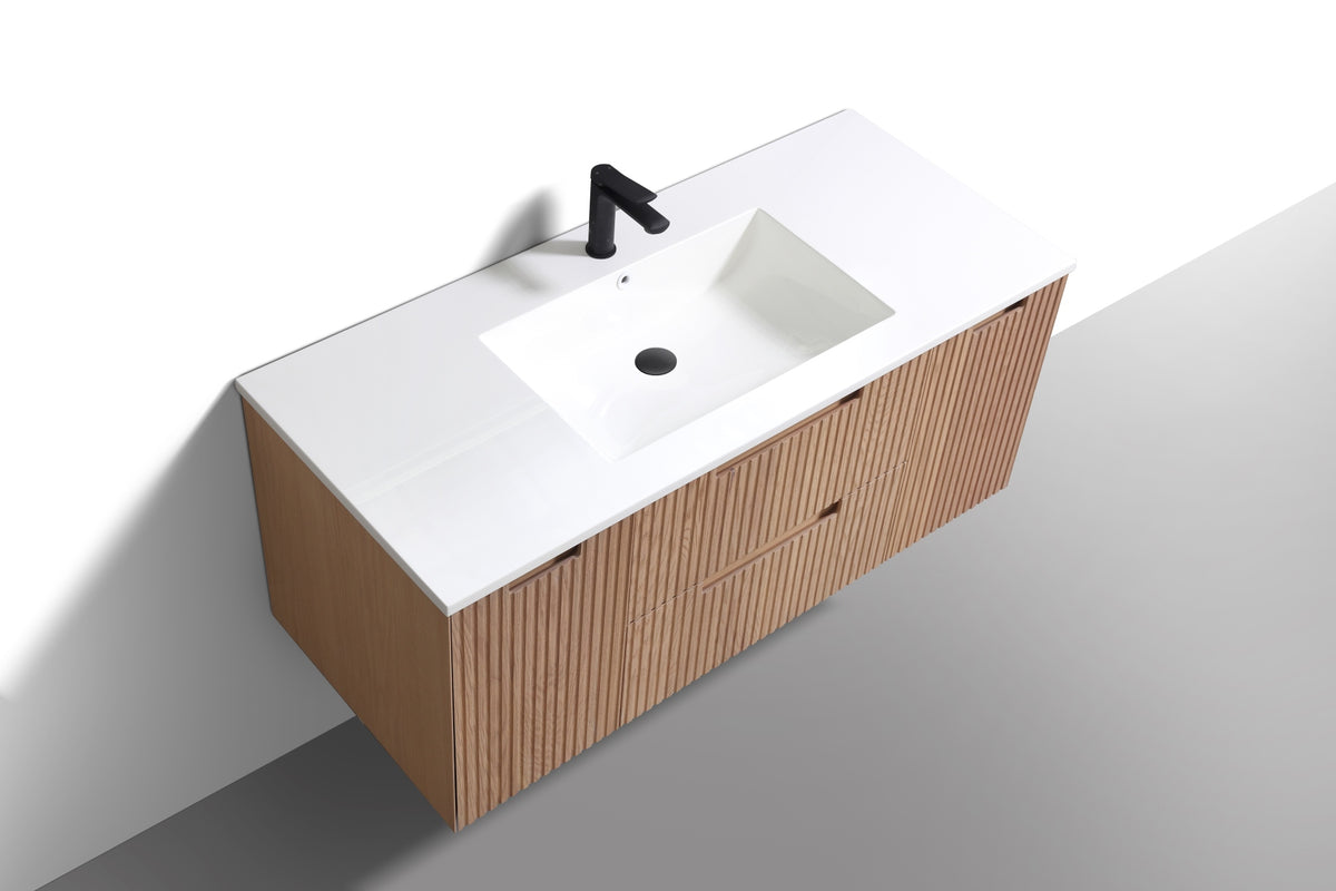 Kubebath Fiore 48'' Oakwood Single Sink Wall Mount Vanity