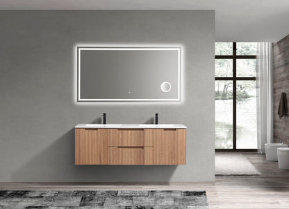 Wall Mount Oakwood Fluted Vanity 60-Inch Double Sink