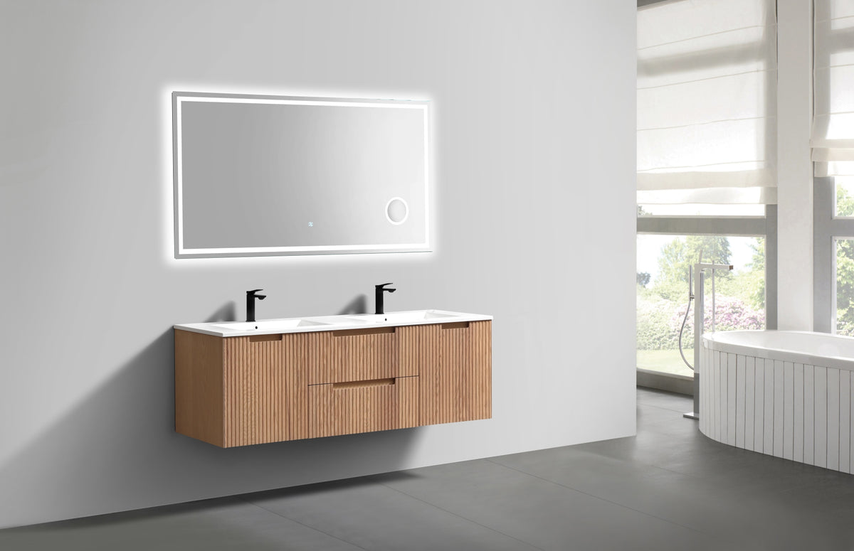 Wall Mount Oakwood Fluted Vanity 60-Inch Double