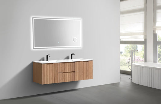 Wall Mount Oakwood Fluted Vanity 60-Inch Double