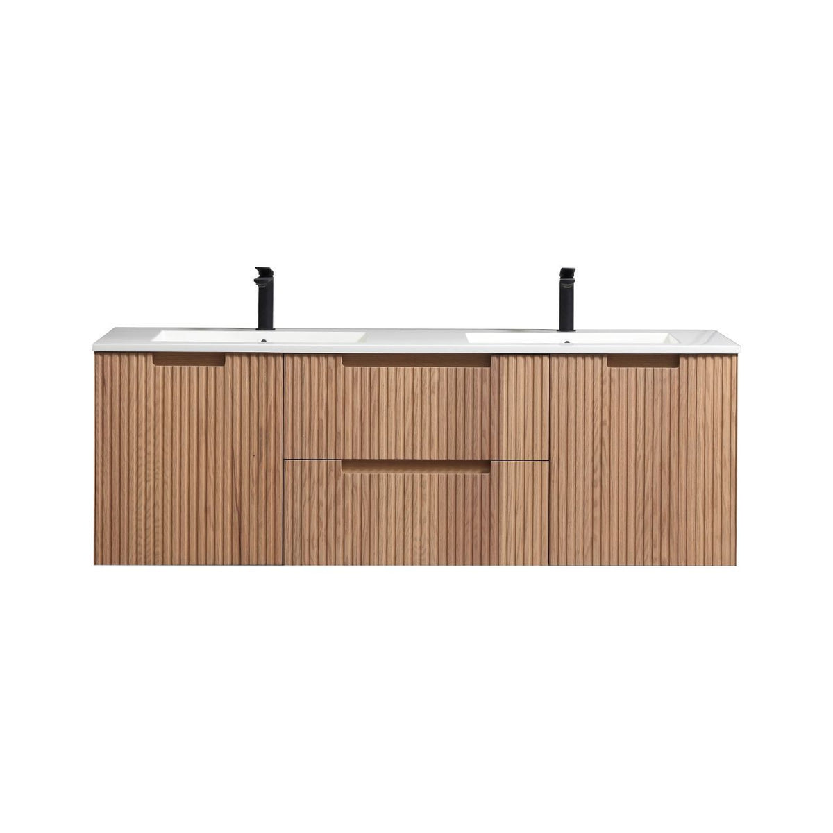 Wall Mount Oakwood Fluted Vanity 60-Inch Double Sink