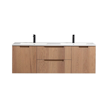 Wall Mount Oakwood Fluted Vanity 60-Inch Double Sink