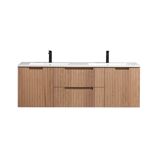 Wall Mount Oakwood Fluted Vanity 60-Inch Double Sink