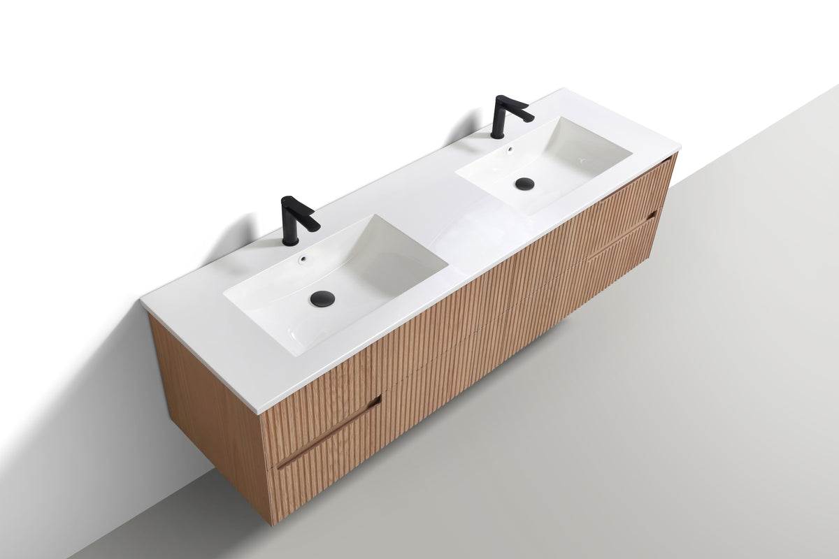 Kubebath Fiore 72'' Oakwood Double Sink Wall Mount Vanity
