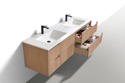 Kubebath Fiore 72'' Oakwood Double Sink Wall Mount Vanity