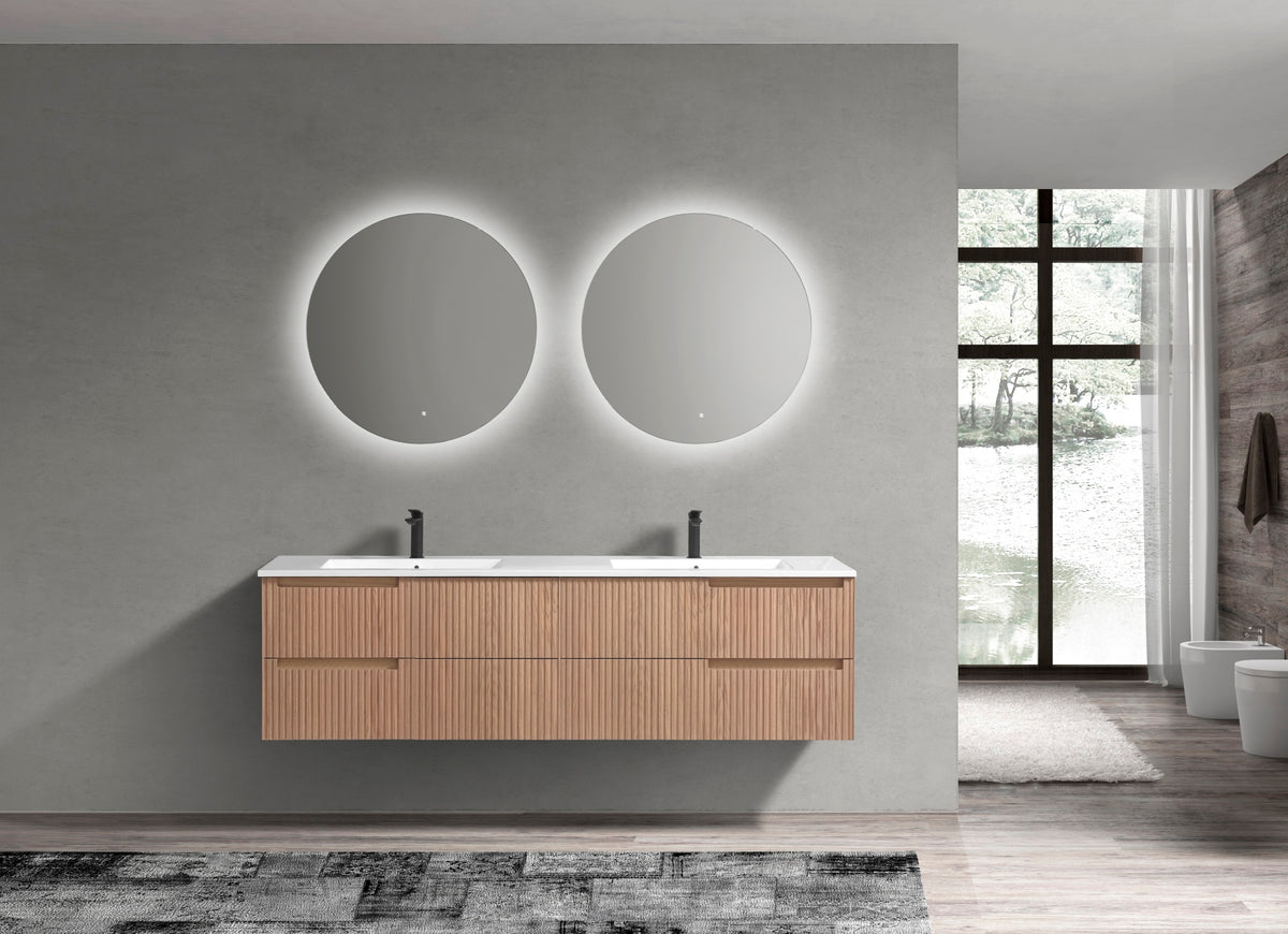 Kubebath Fiore 72'' Oakwood Double Sink Wall Mount Vanity