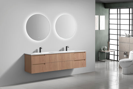 Kubebath Fiore 72'' Oakwood Double Sink Wall Mount Vanity