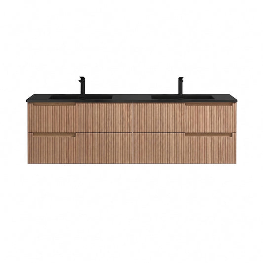 71.2'' Fiore Modern Wall Mount Double Sink Bathroom Vanity OAKWOOD