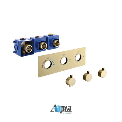 Aqua Piazza by KubeBath 2-Way Thermostatic Valve Brushed Gold