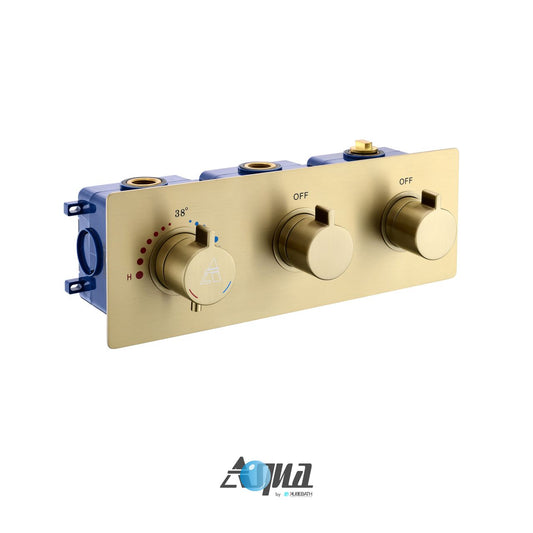 Aqua Piazza by KubeBath 2-Way Thermostatic Valve Brushed Gold
