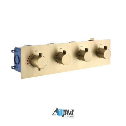 Aqua Piazza by KubeBath 3-Way Thermostatic Valve Brushed Gold
