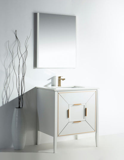 Vetro 30'' Semi Gloss White Vanity W/ Quartz Counter Top