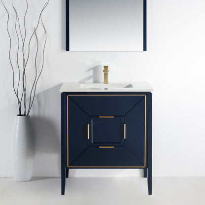 Vetro 30'' Navy Blue Vanity W/ Quartz Counter Top