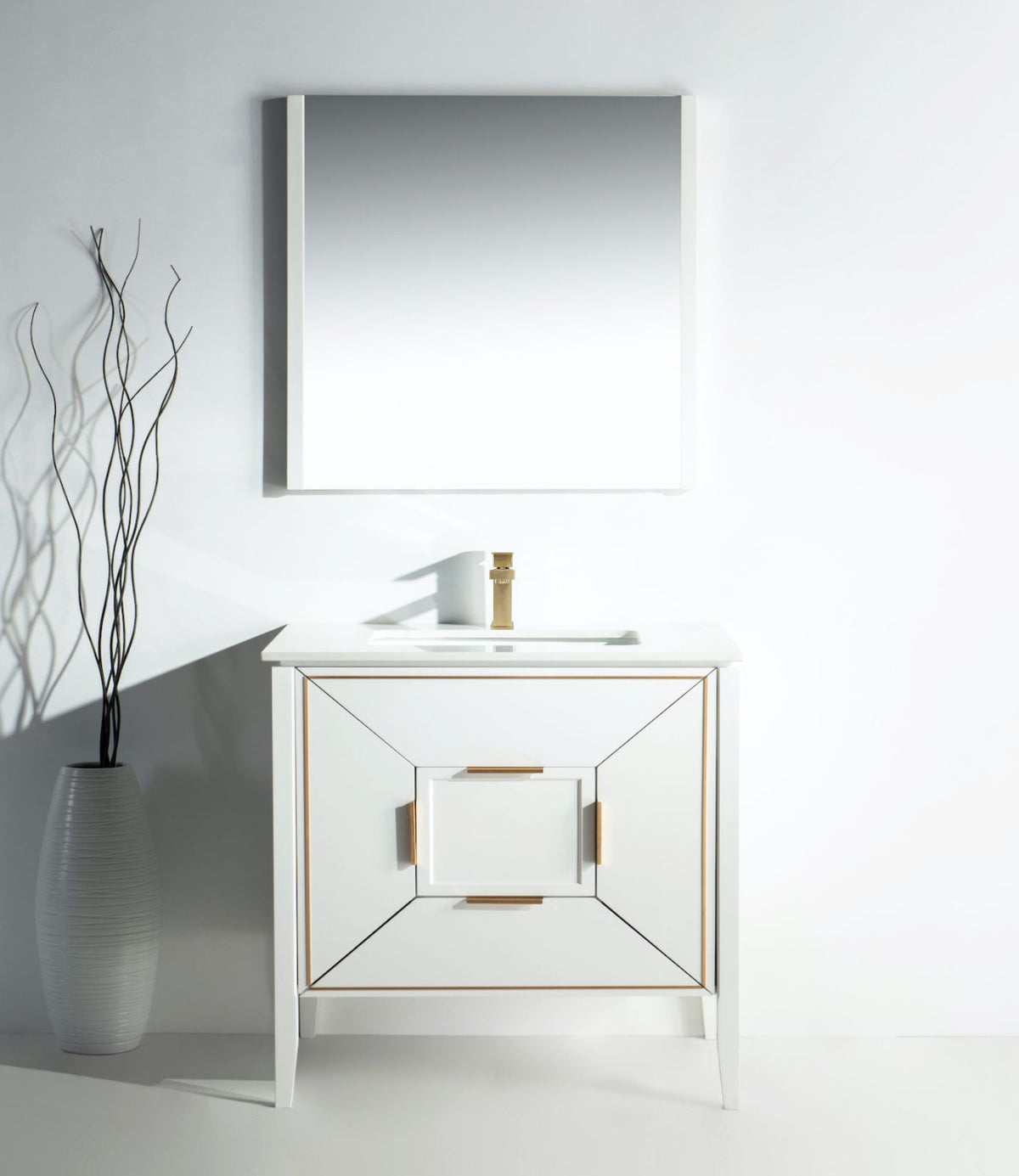 Vetro 36'' Semi Gloss White Vanity W/ Quartz Counter Top