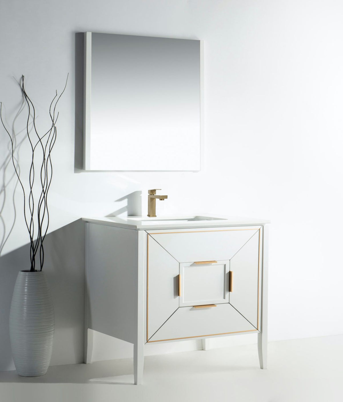 Vetro 36'' Semi Gloss White Vanity W/ Quartz Counter Top