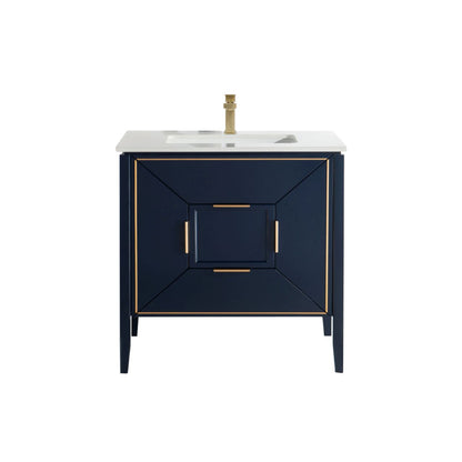 Vetro 36'' Navy Blue Vanity W/ Quartz Counter Top