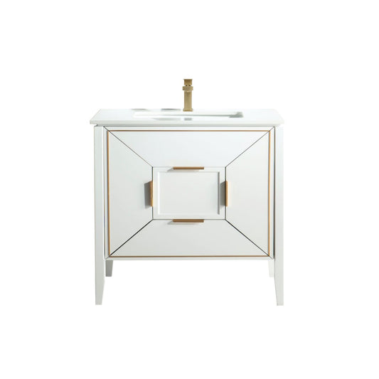 Vetro 36'' Semi Gloss White Vanity W/ Quartz Counter Top