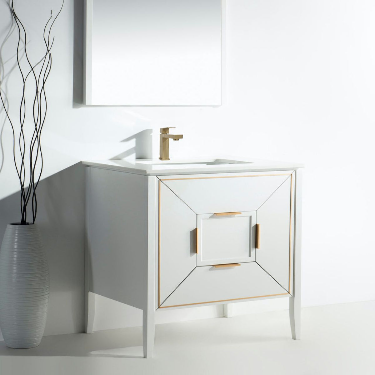 Vetro 36'' Semi Gloss White Vanity W/ Quartz Counter Top