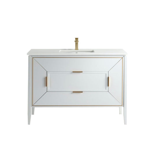 Vetro 48'' Semi Gloss White Vanity W/ Quartz Counter Top