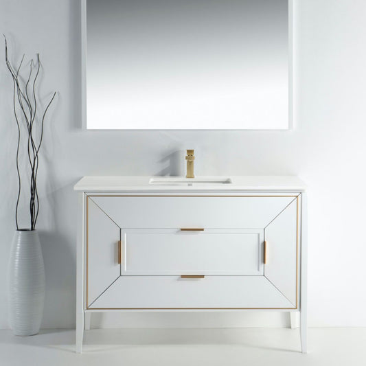 Vetro 48'' Semi Gloss White Vanity W/ Quartz Counter Top