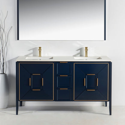 Vetro 60'' Navy Blue Vanity W/ Quartz Counter Top