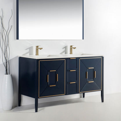 Vetro 60'' Navy Blue Vanity W/ Quartz Counter Top
