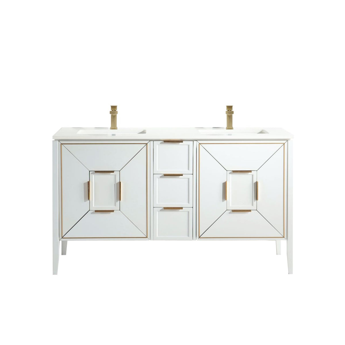 Vetro 60'' Semi Gloss White Vanity W/ Quartz Counter Top