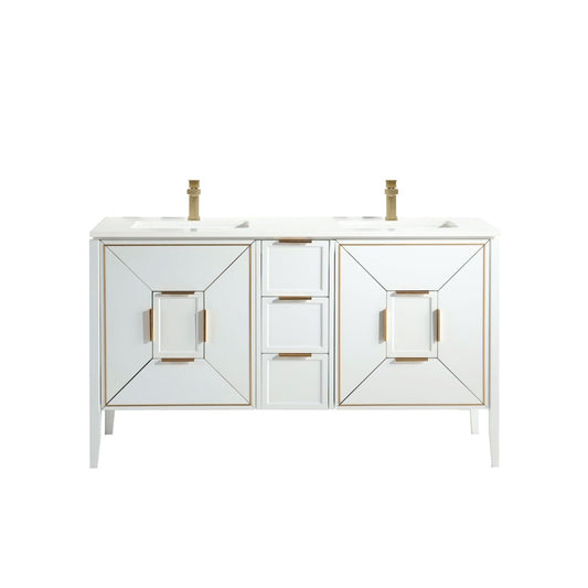 Vetro 60'' Semi Gloss White Vanity W/ Quartz Counter Top
