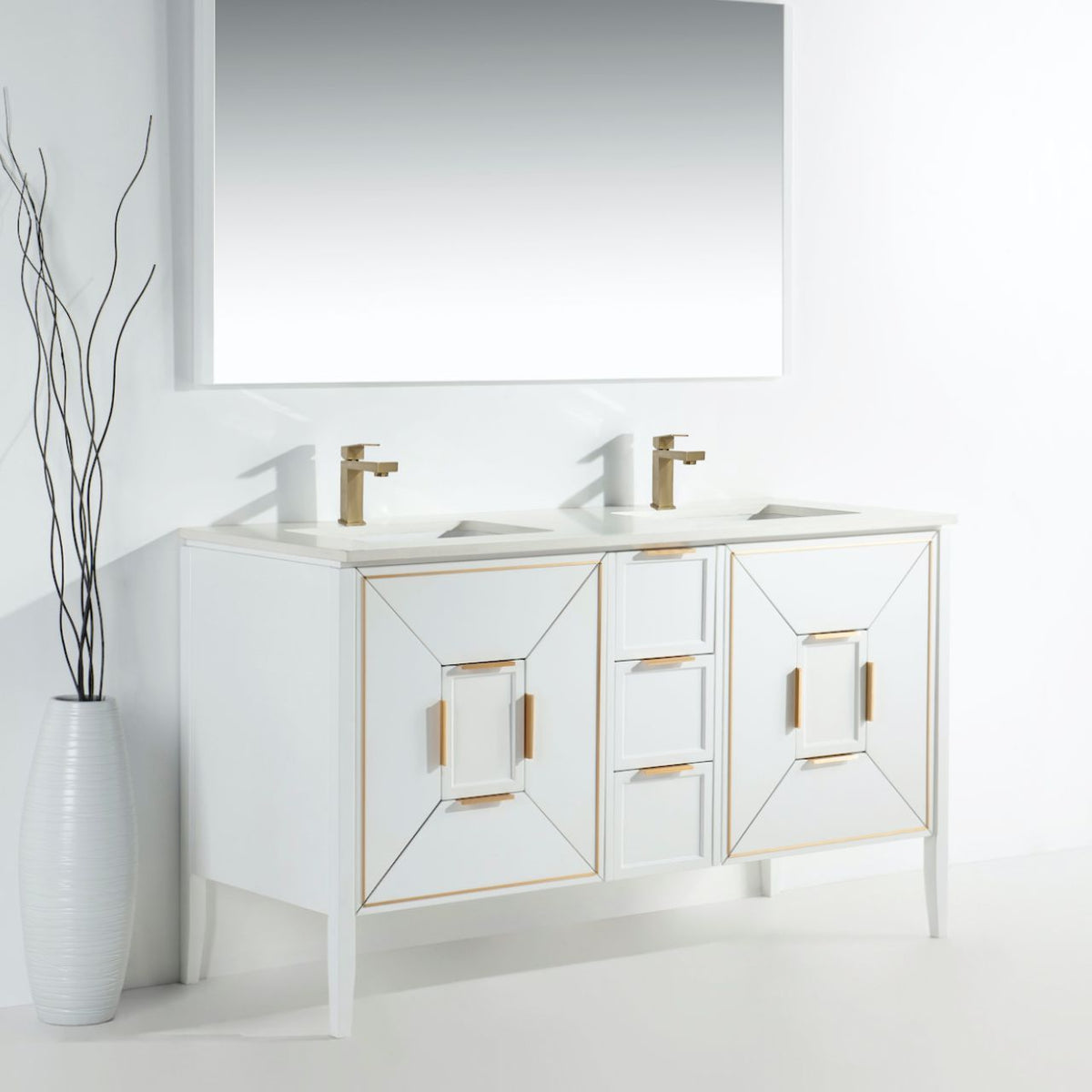 Vetro 60'' Semi Gloss White Vanity W/ Quartz Counter Top