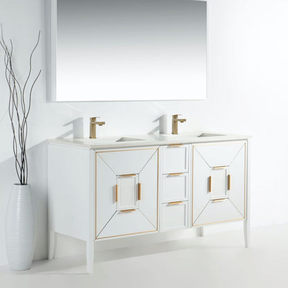 Vetro 60'' Semi Gloss White Vanity W/ Quartz Counter Top